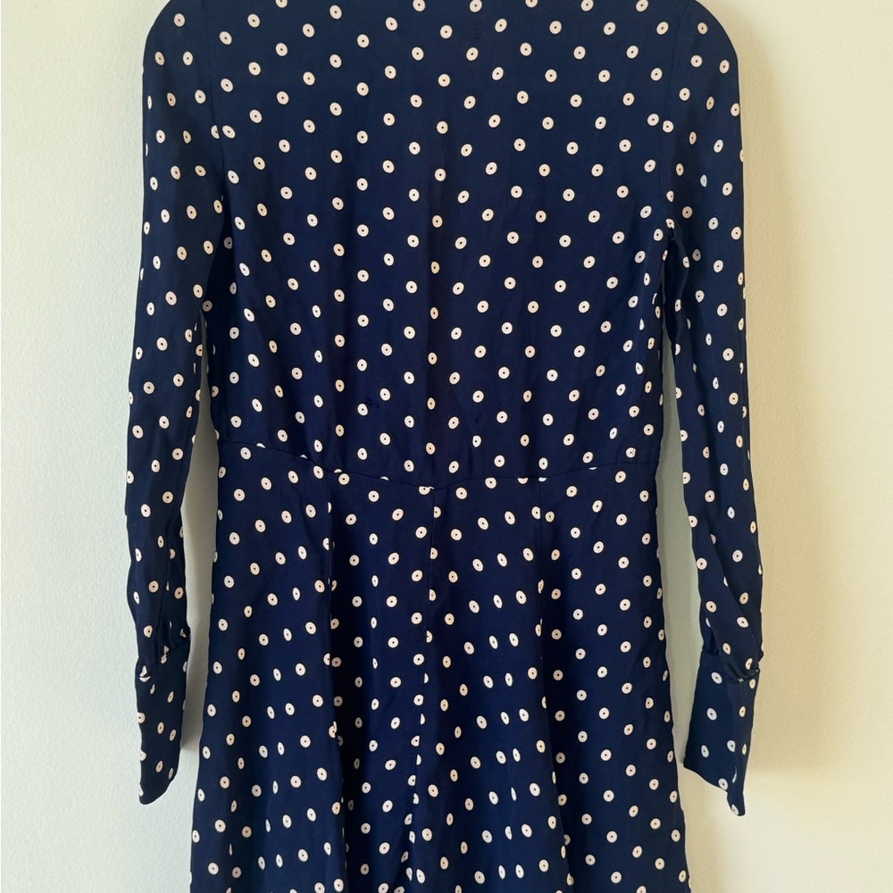 Reformation Long Sleeve Size Small (2-4) Navy and Cream White Polka Dot Dress - Picture 4 of 15